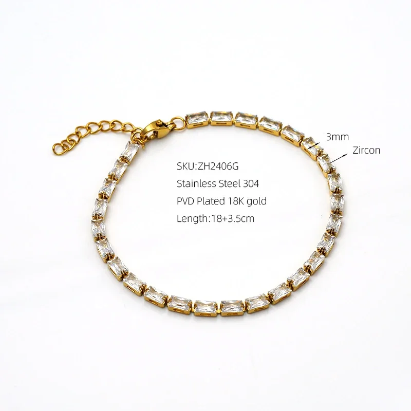 Baguette CZ 18K Gold-Plated 316 Bracelet - Gold