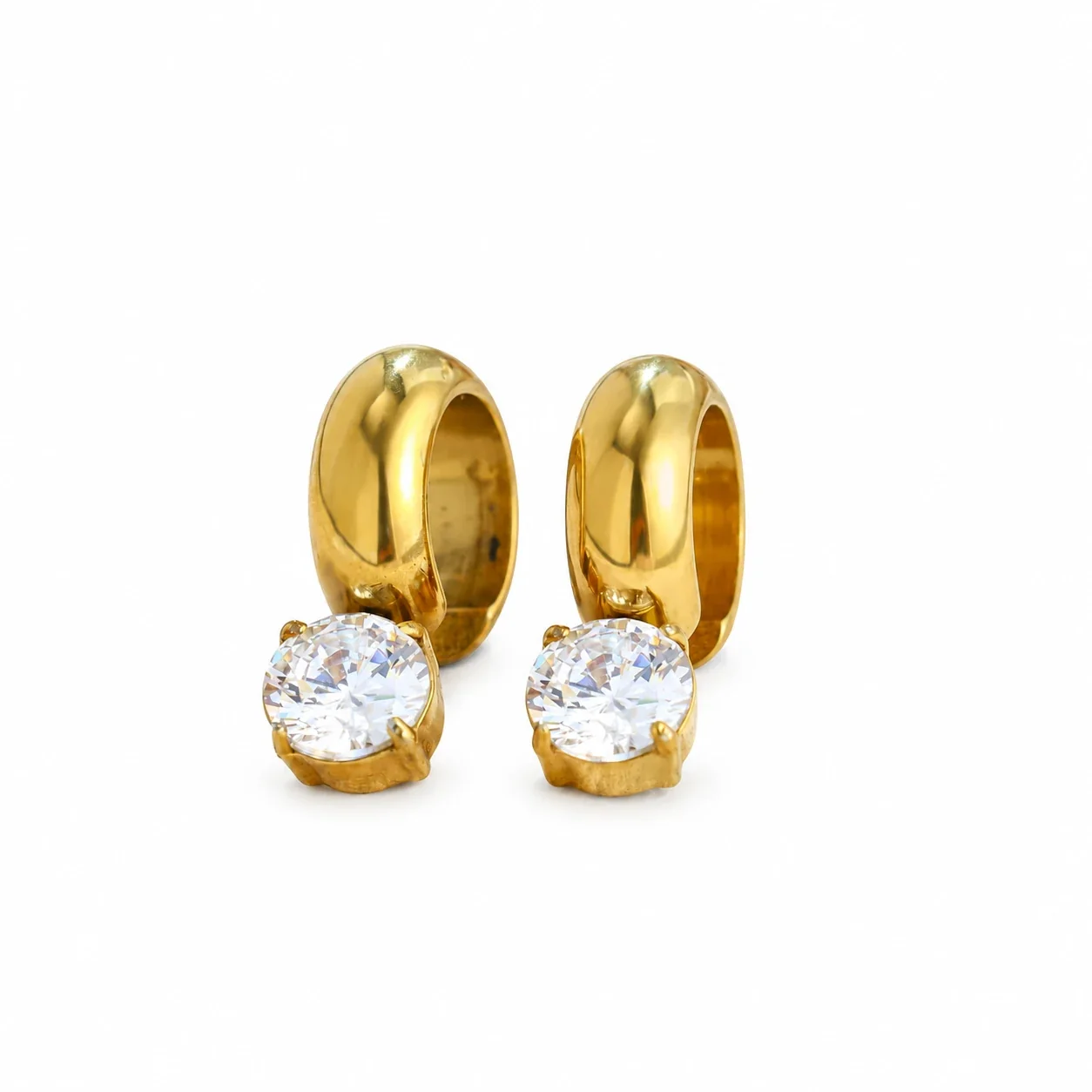 Hoop Earrings with Round Prong-Set Crystals, Stainless Steel