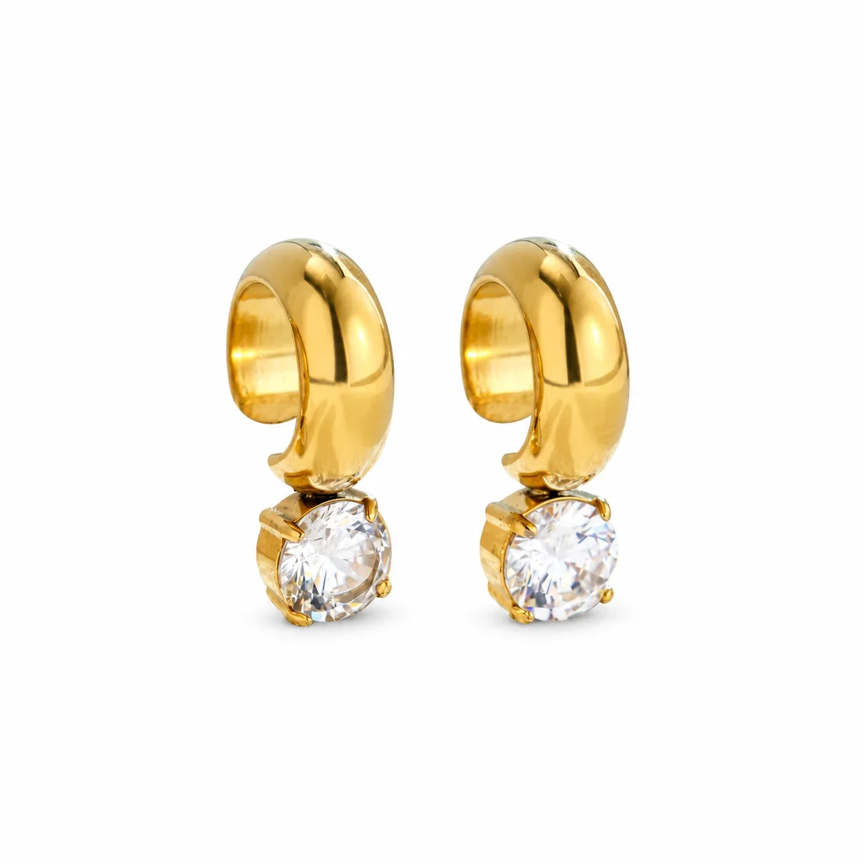 Hoop Earrings with Round Prong-Set Crystals, Stainless Steel