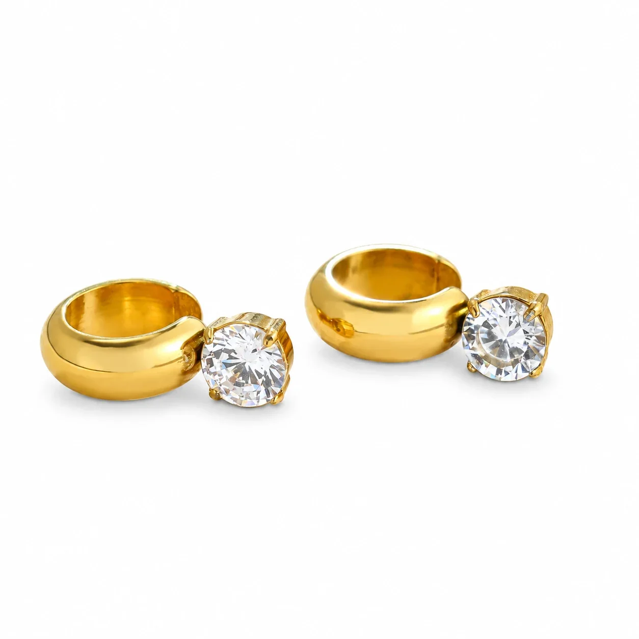 Hoop Earrings with Round Prong-Set Crystals, Stainless Steel