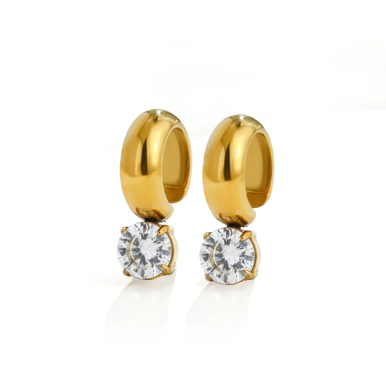 Hoop Earrings with Round Prong-Set Crystals, Stainless Steel
