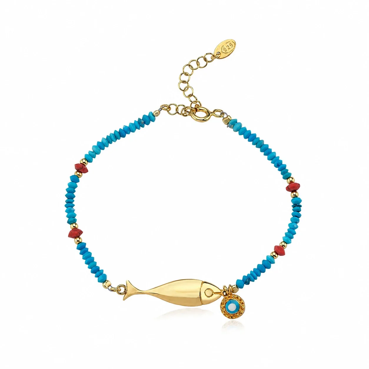 Vivid Gold PVD Fish Charm Stone Bead Necklace