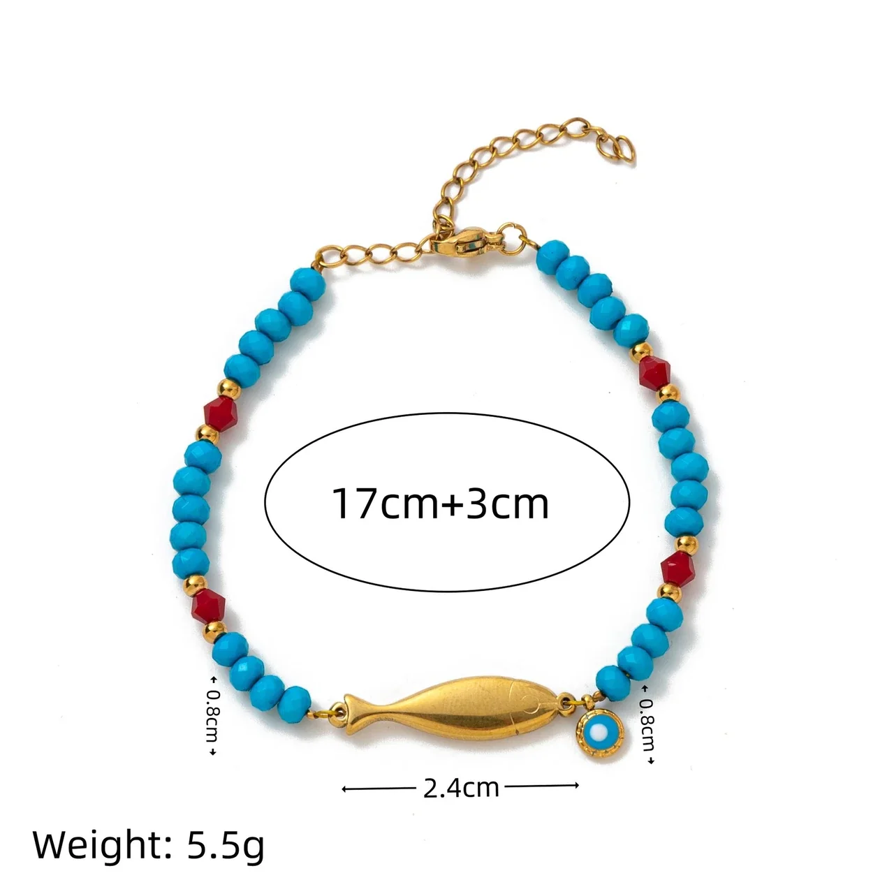 Vivid Gold PVD Fish Charm Stone Bead Necklace - Goldfish