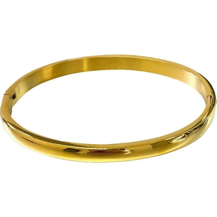 Bangle: Oval Hinged Domed Polished Stainless Steel