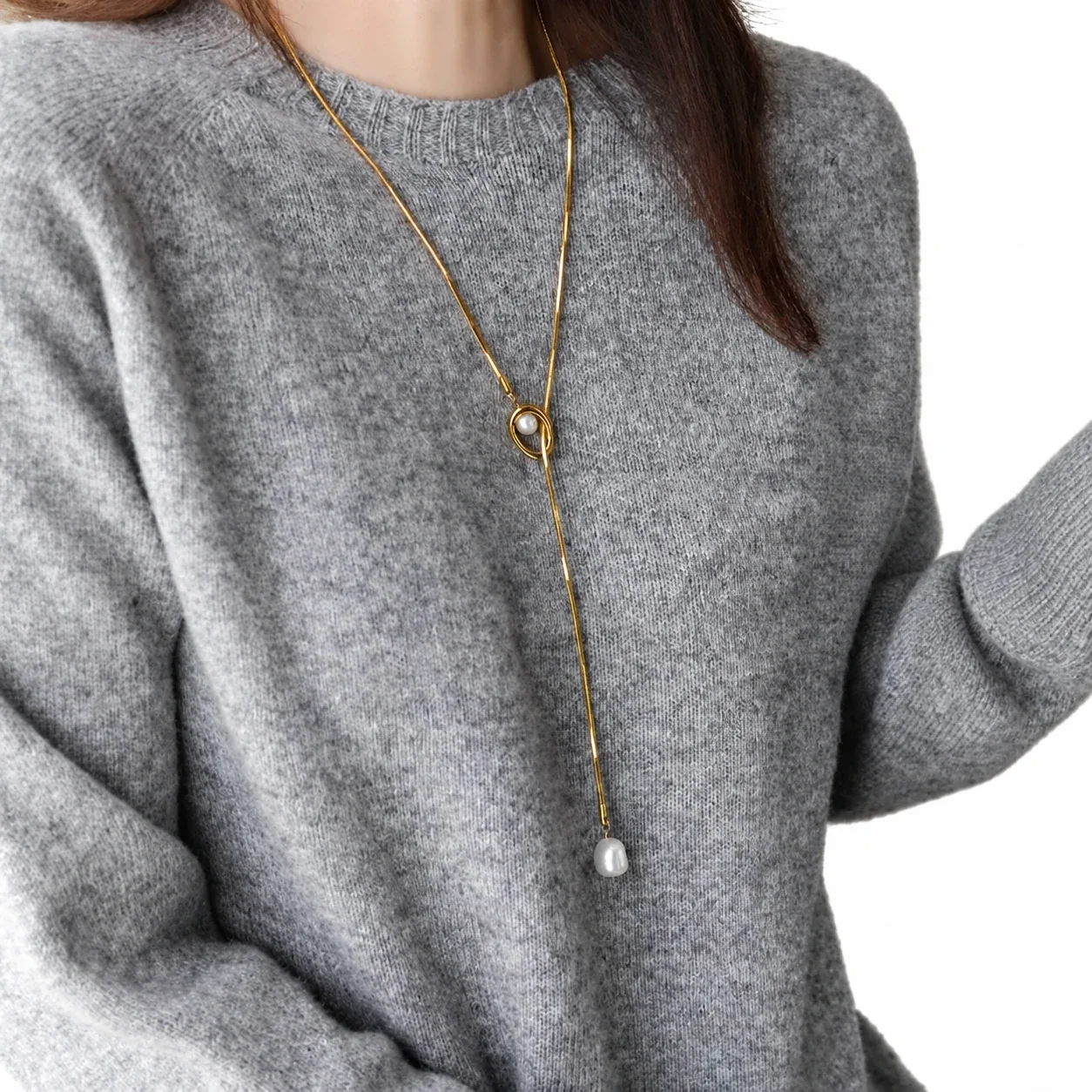 Pendant Necklace with Orbit Pearl and Snake Chain, Stainless Steel