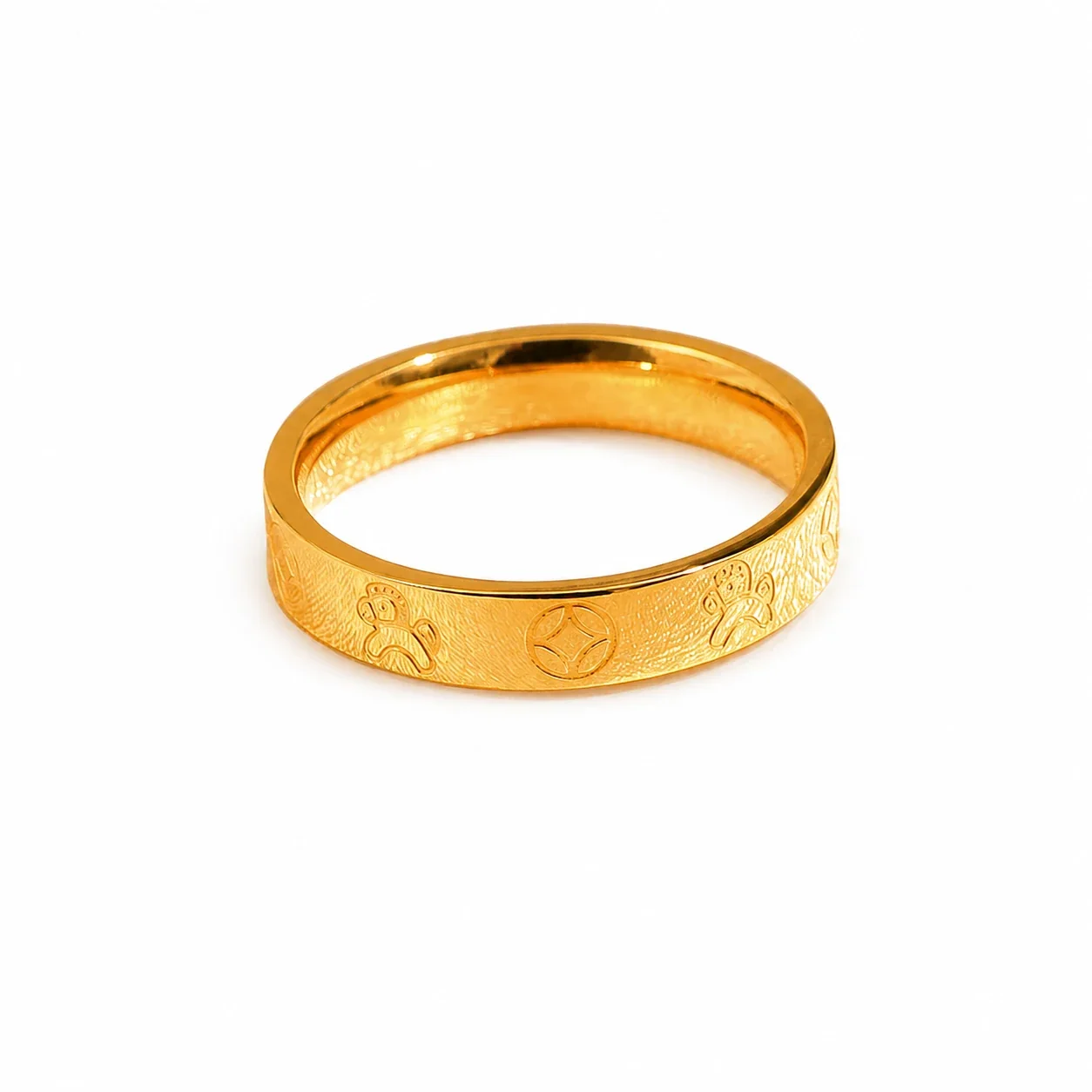Ornate Gold-Plated Stainless Steel Coin Horse Band Ring