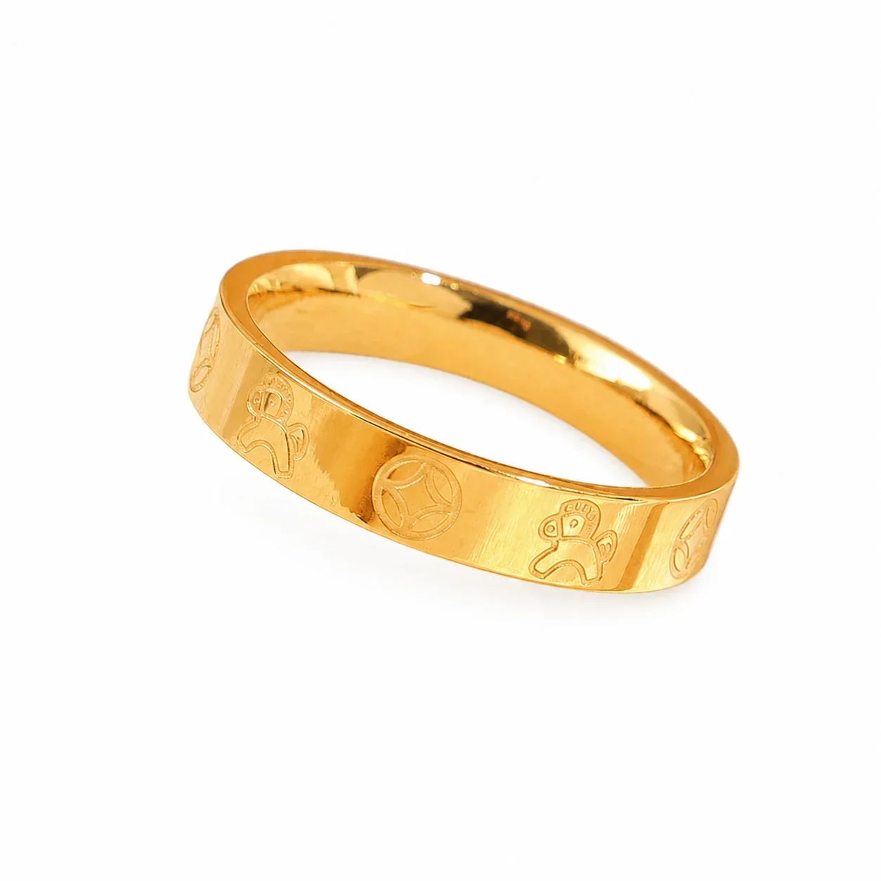Ornate Gold-Plated Stainless Steel Coin Horse Band Ring