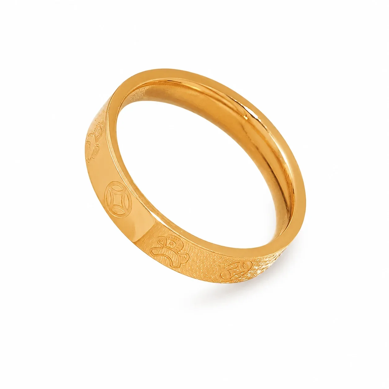 Ornate Gold-Plated Stainless Steel Coin Horse Band Ring