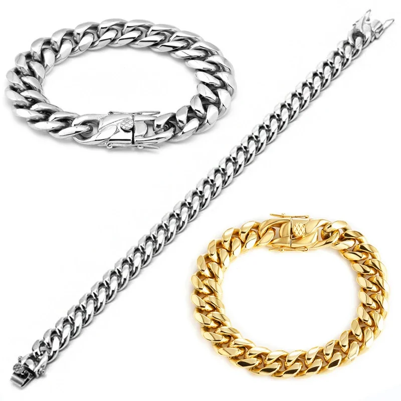 Cuban Link Bracelet 21cm Box Clasp 316 Stainless Steel Gold PVD