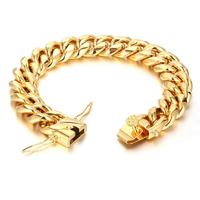 Cuban Link Bracelet 21cm Box Clasp 316 Stainless Steel Gold PVD - Gold