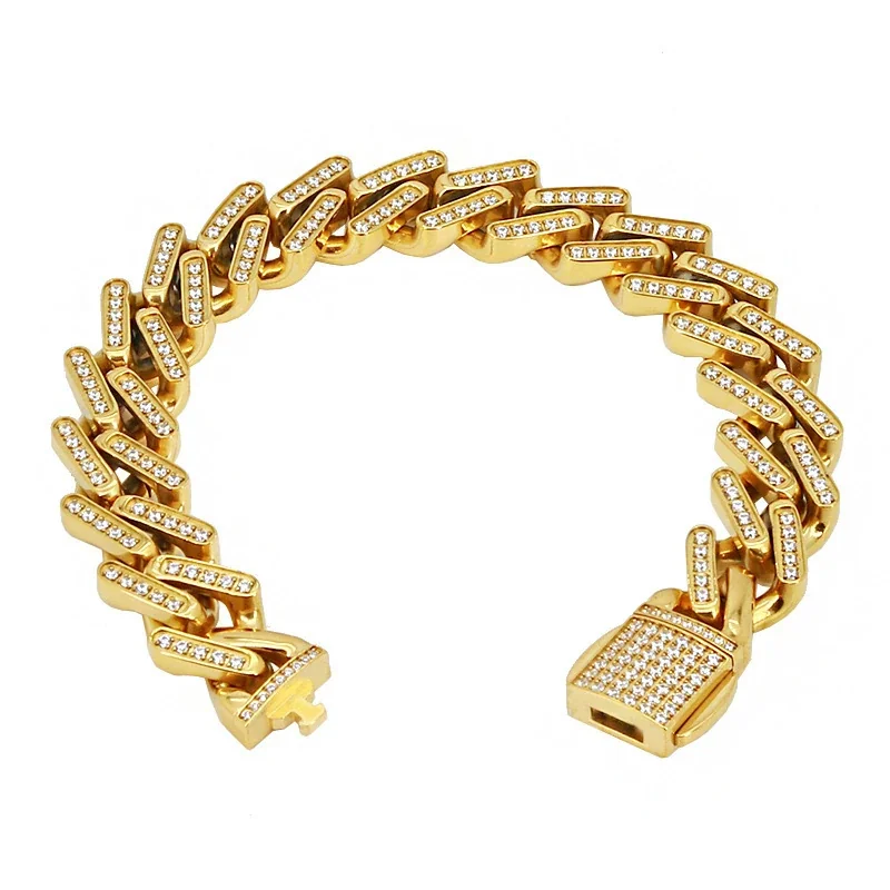 Bold 316 Stainless Steel Pavé Cuban Chain Bracelet - Gold Pavé