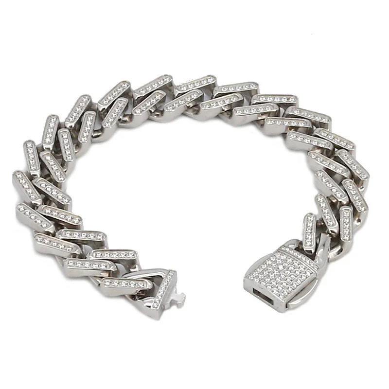 Bold 316 Stainless Steel Pavé Cuban Chain Bracelet - Silver Pavé