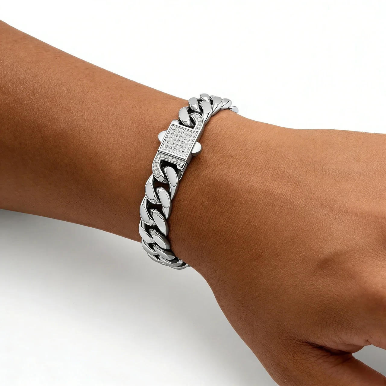 Bold 316 Stainless Steel Pavé Cuban Chain Bracelet