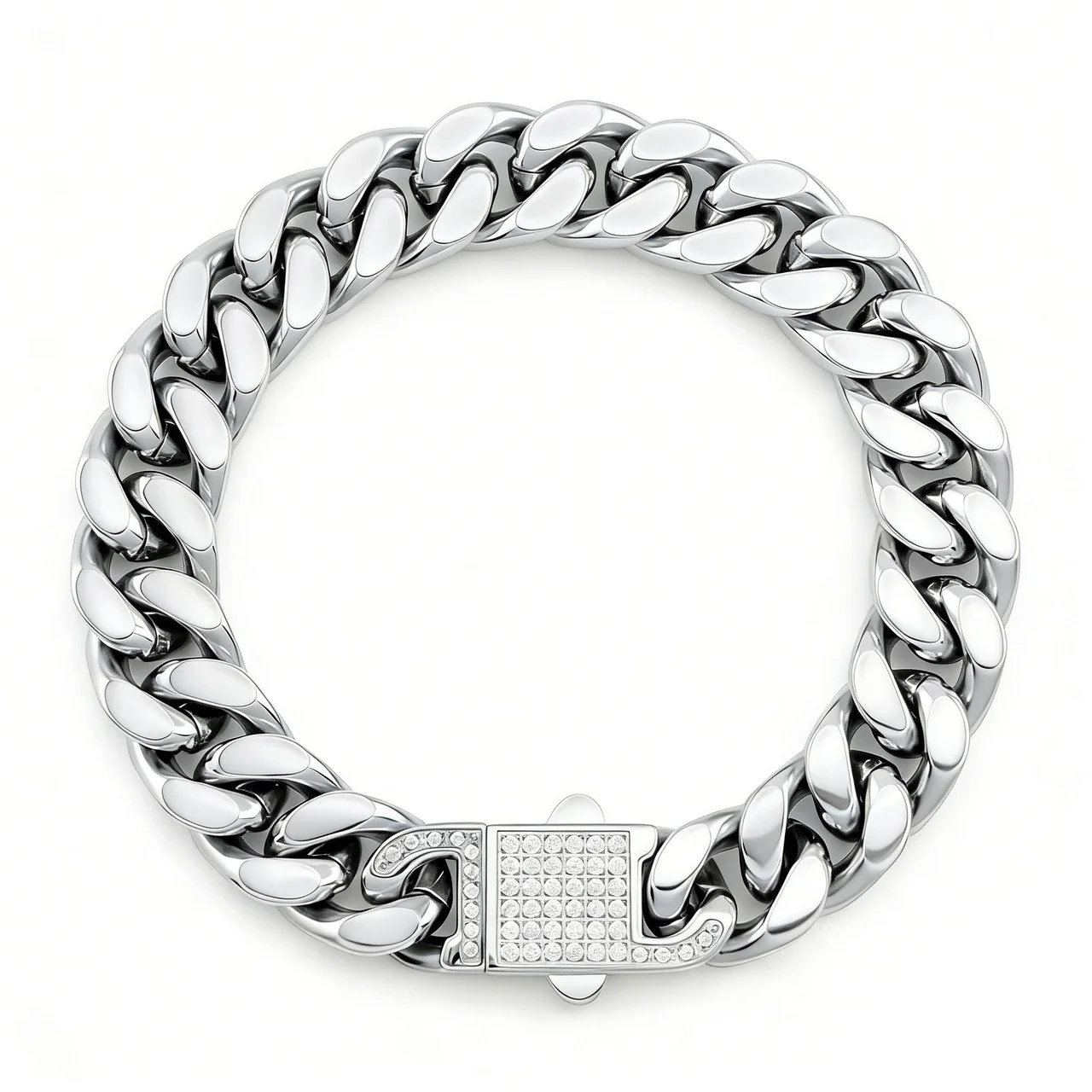 Bold 316 Stainless Steel Pavé Cuban Chain Bracelet