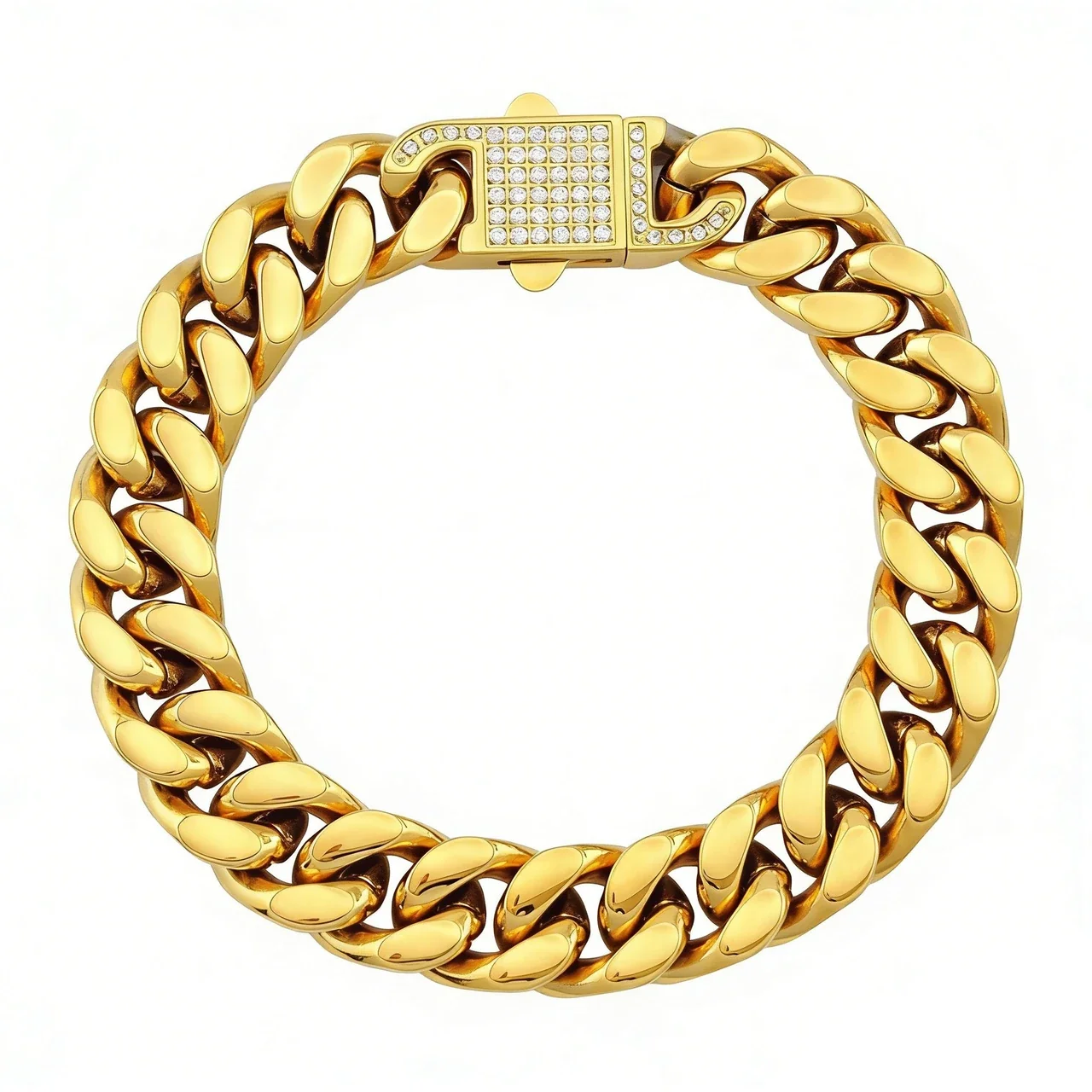 Bold 316 Stainless Steel Pavé Cuban Chain Bracelet - Gold mm x cm -Sided Cuban