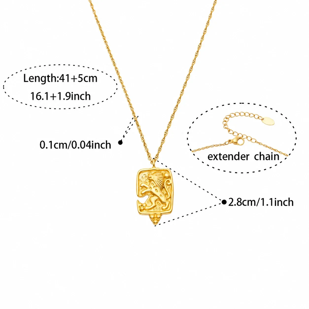 Geometric Pendant Necklace with Y-Drop Charms, Stainless Steel - Gold, 40+5 cm