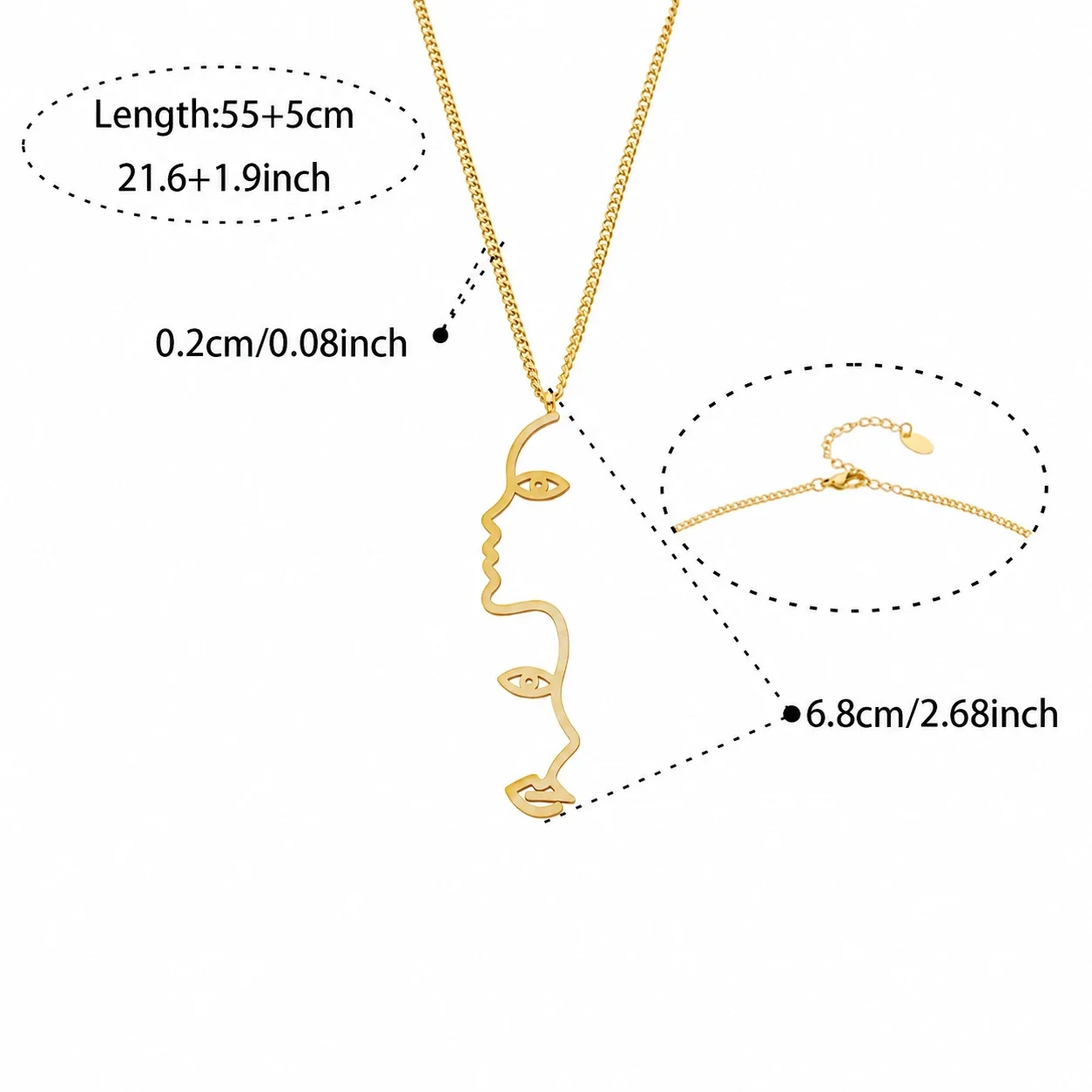 Geometric Pendant Necklace with Y-Drop Charms, Stainless Steel - Gold Face Y, 55+5 cm