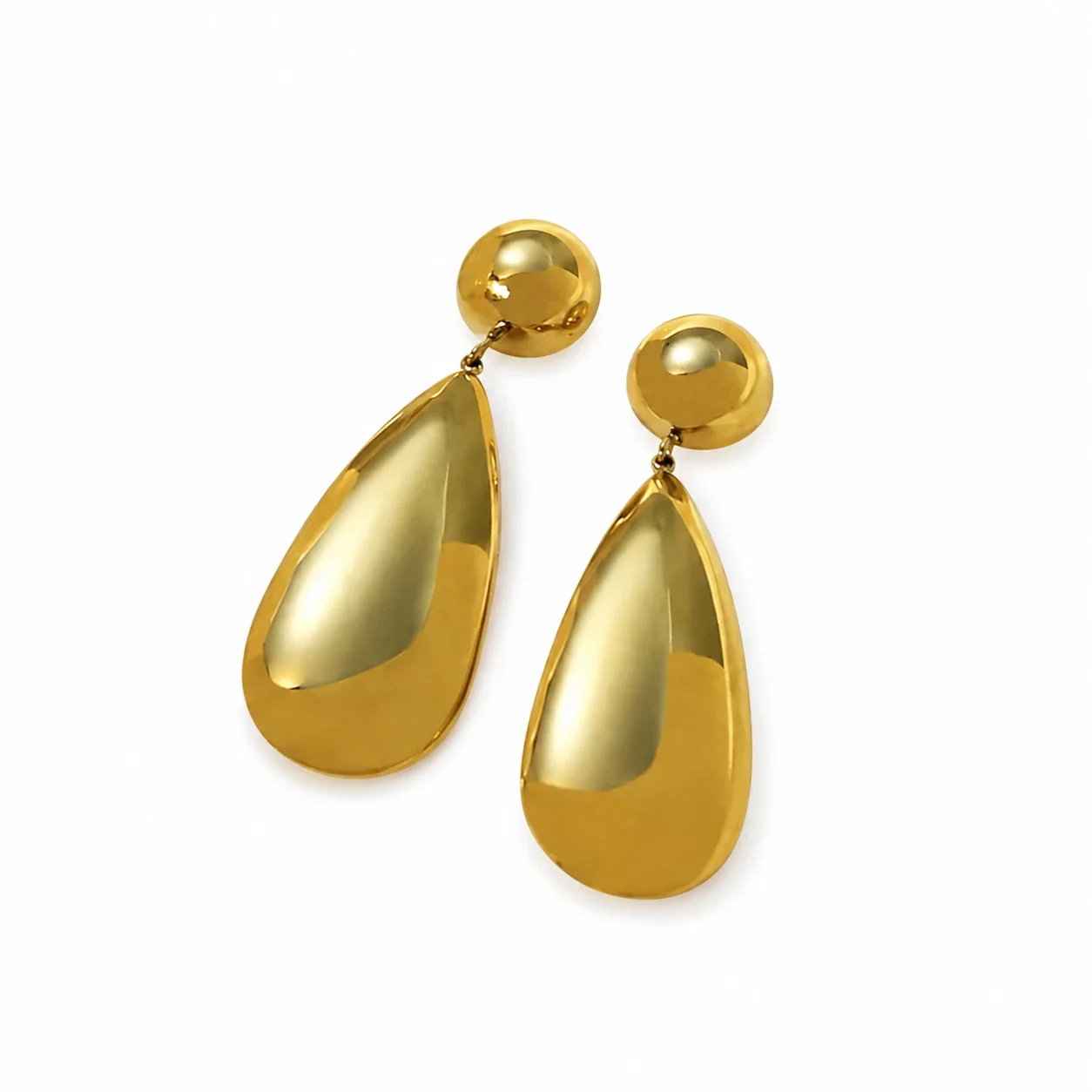 Drop Earrings Ball Stud Teardrop Gold-Plated Stainless Steel