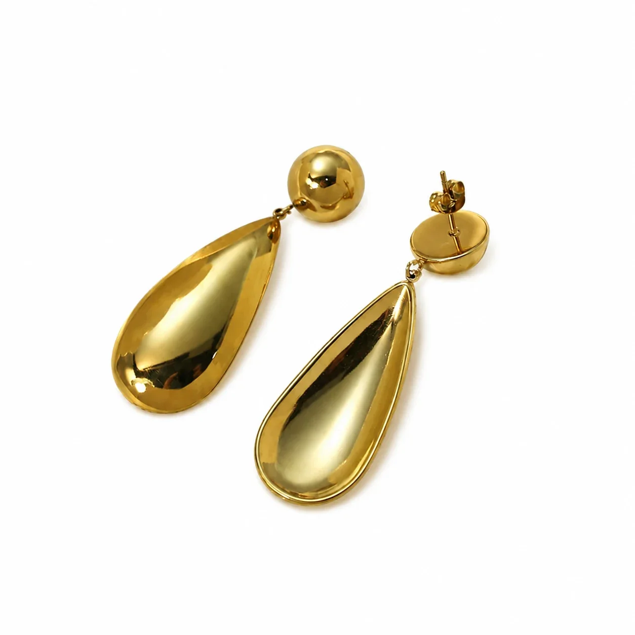 Drop Earrings Ball Stud Teardrop Gold-Plated Stainless Steel