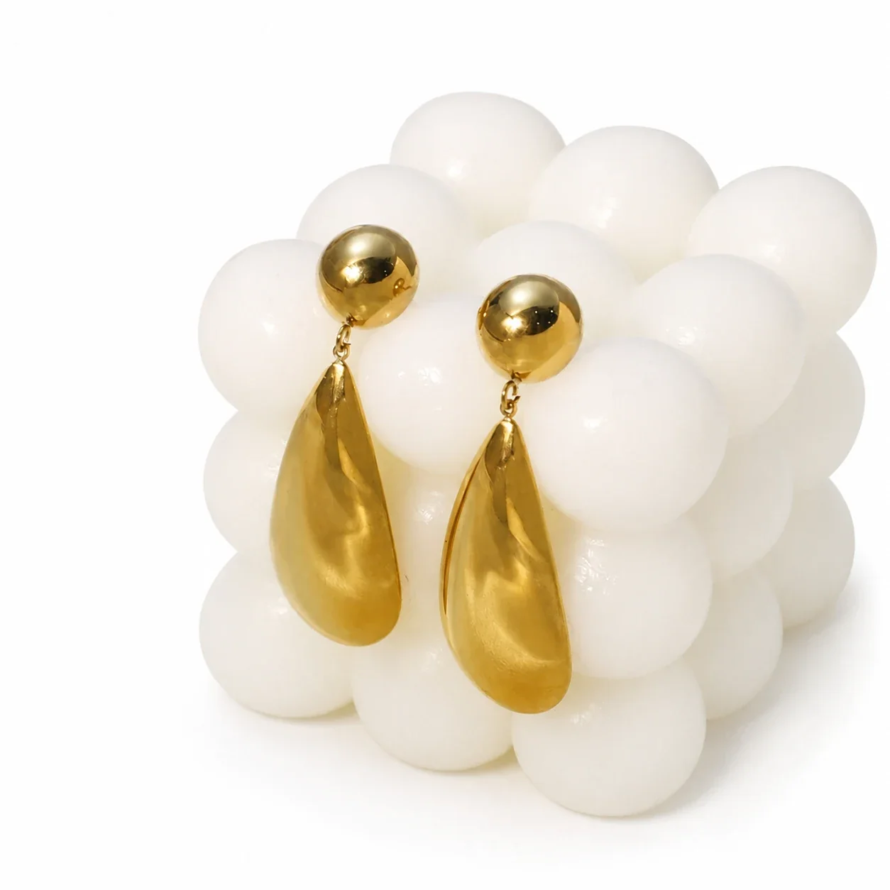 Drop Earrings Ball Stud Teardrop Gold-Plated Stainless Steel