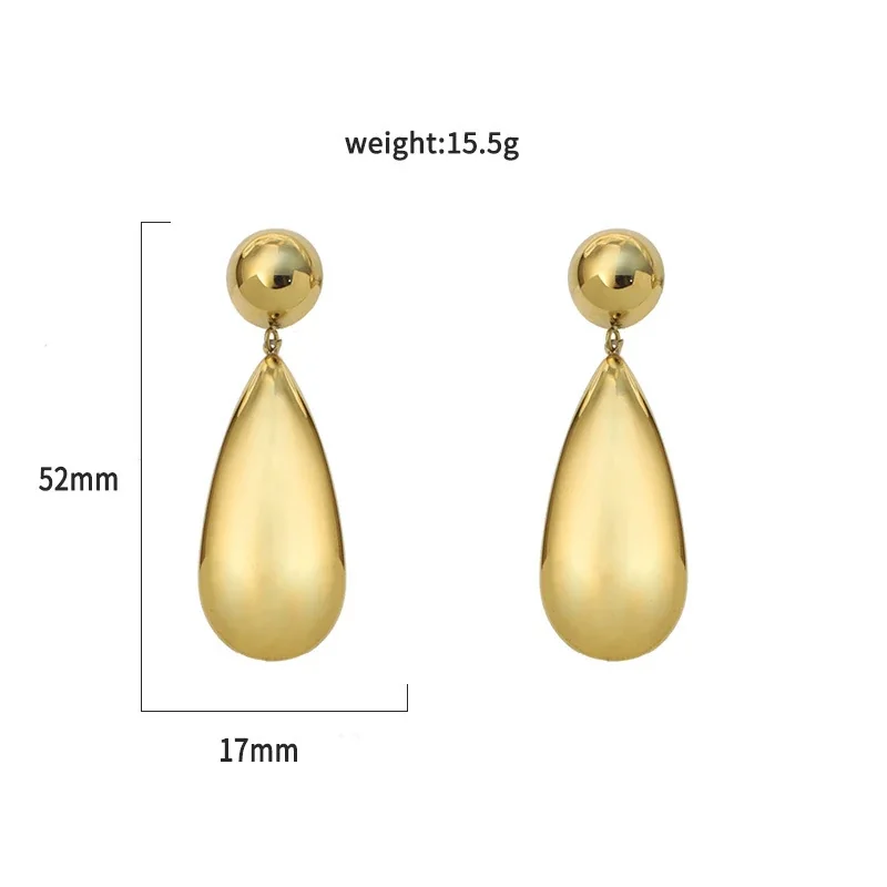 Drop Earrings Ball Stud Teardrop Gold-Plated Stainless Steel - Gold
