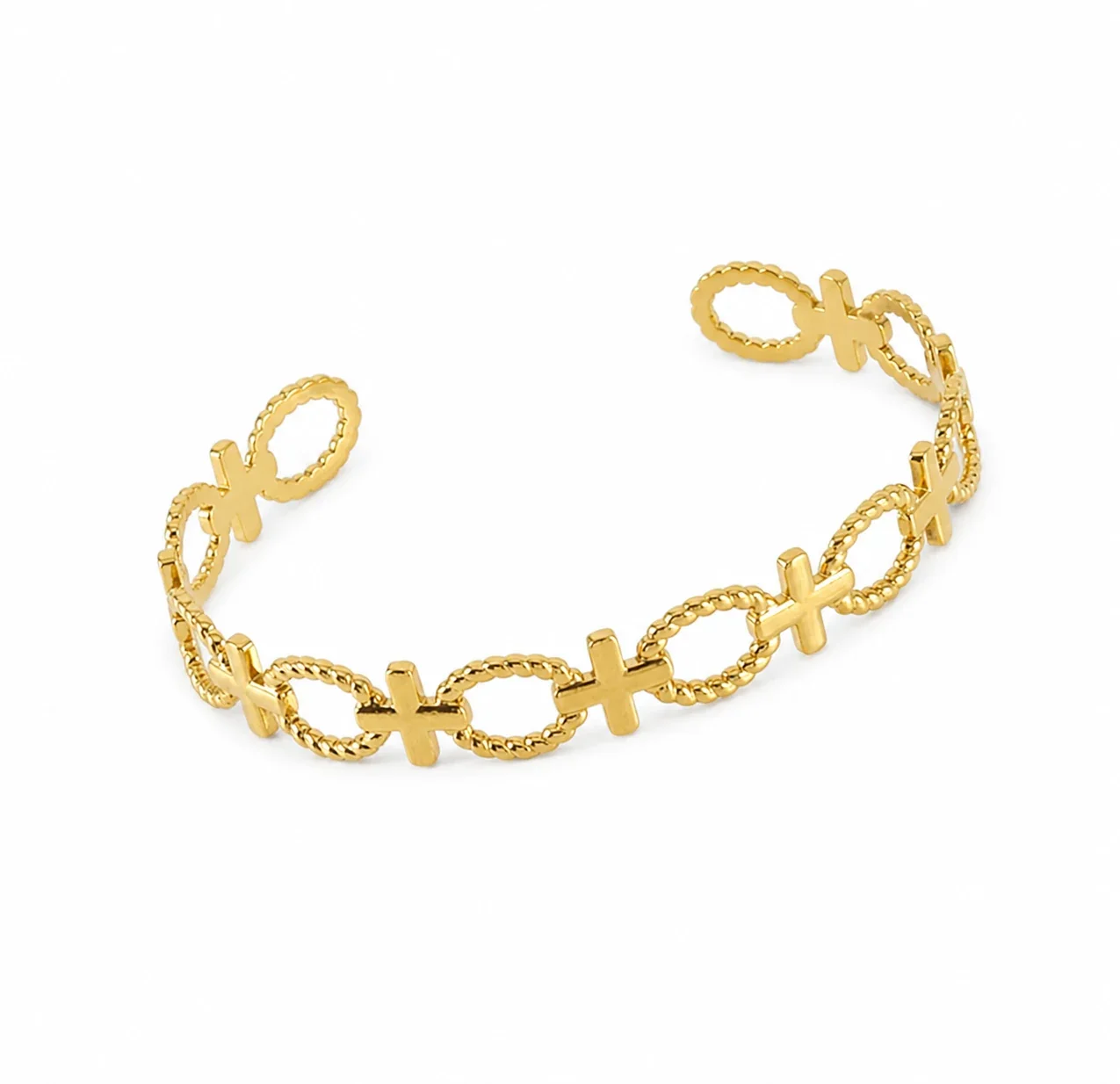 Sculptural Gold-Plated Oval Link Cross Cuff Bracelet