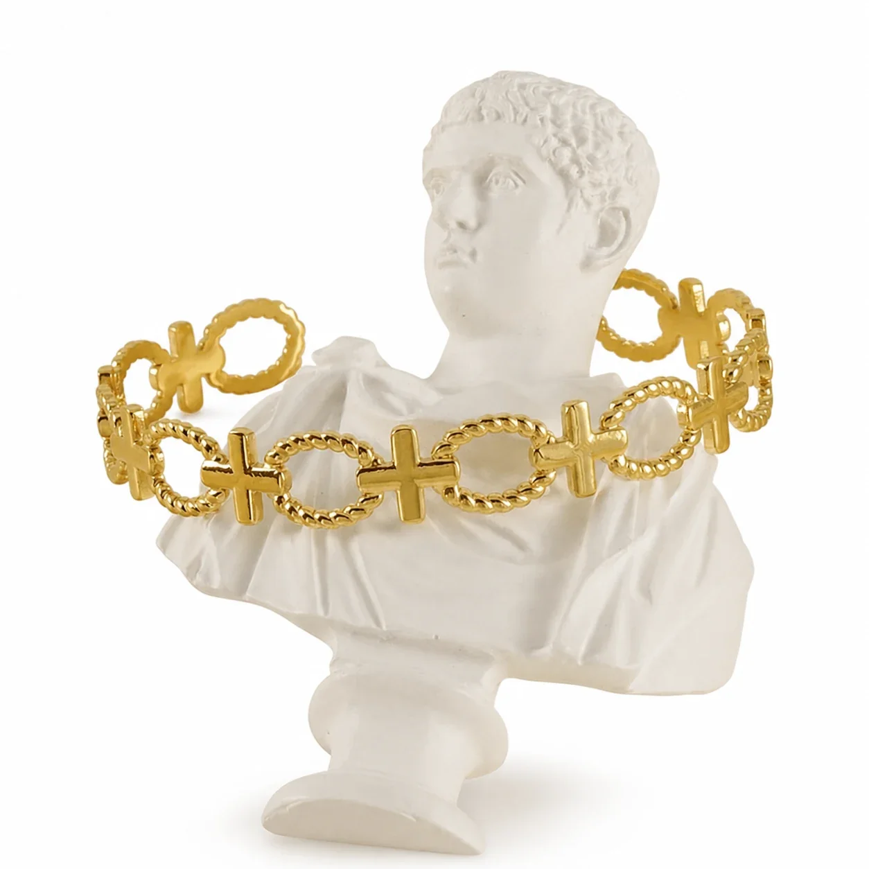 Sculptural Gold-Plated Oval Link Cross Cuff Bracelet