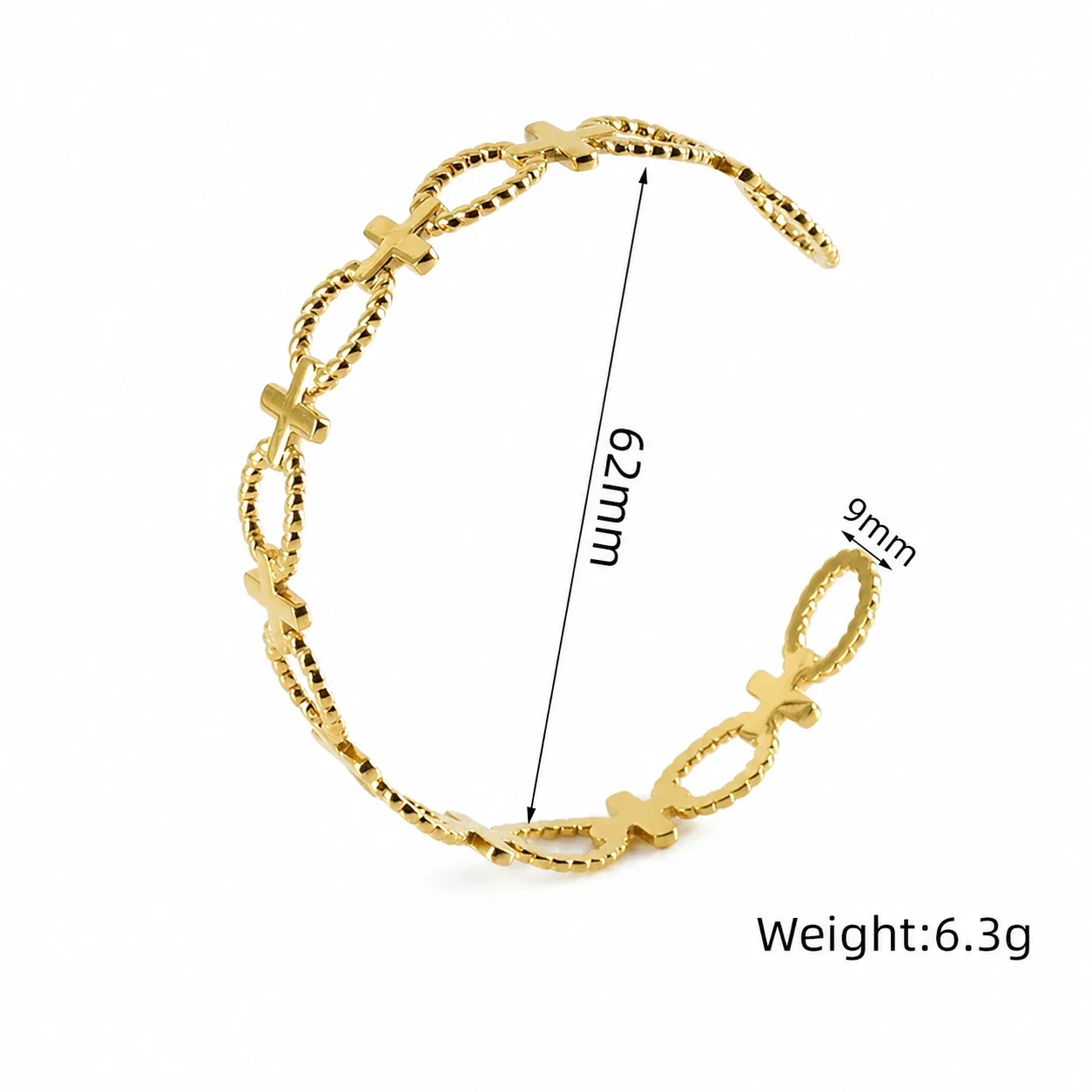 Sculptural Gold-Plated Oval Link Cross Cuff Bracelet