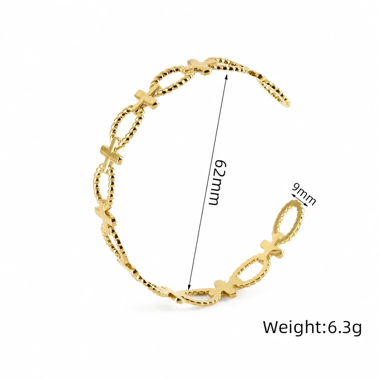 Sculptural Gold-Plated Oval Link Cross Cuff Bracelet - Gold