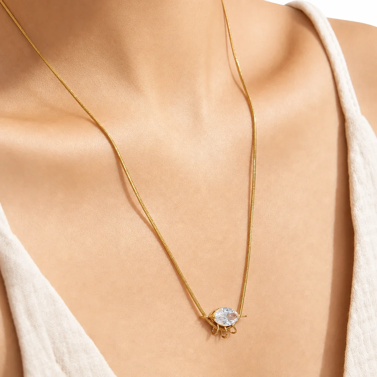 Radiant Gold-Plated 316 Marquise CZ Sunburst Necklace