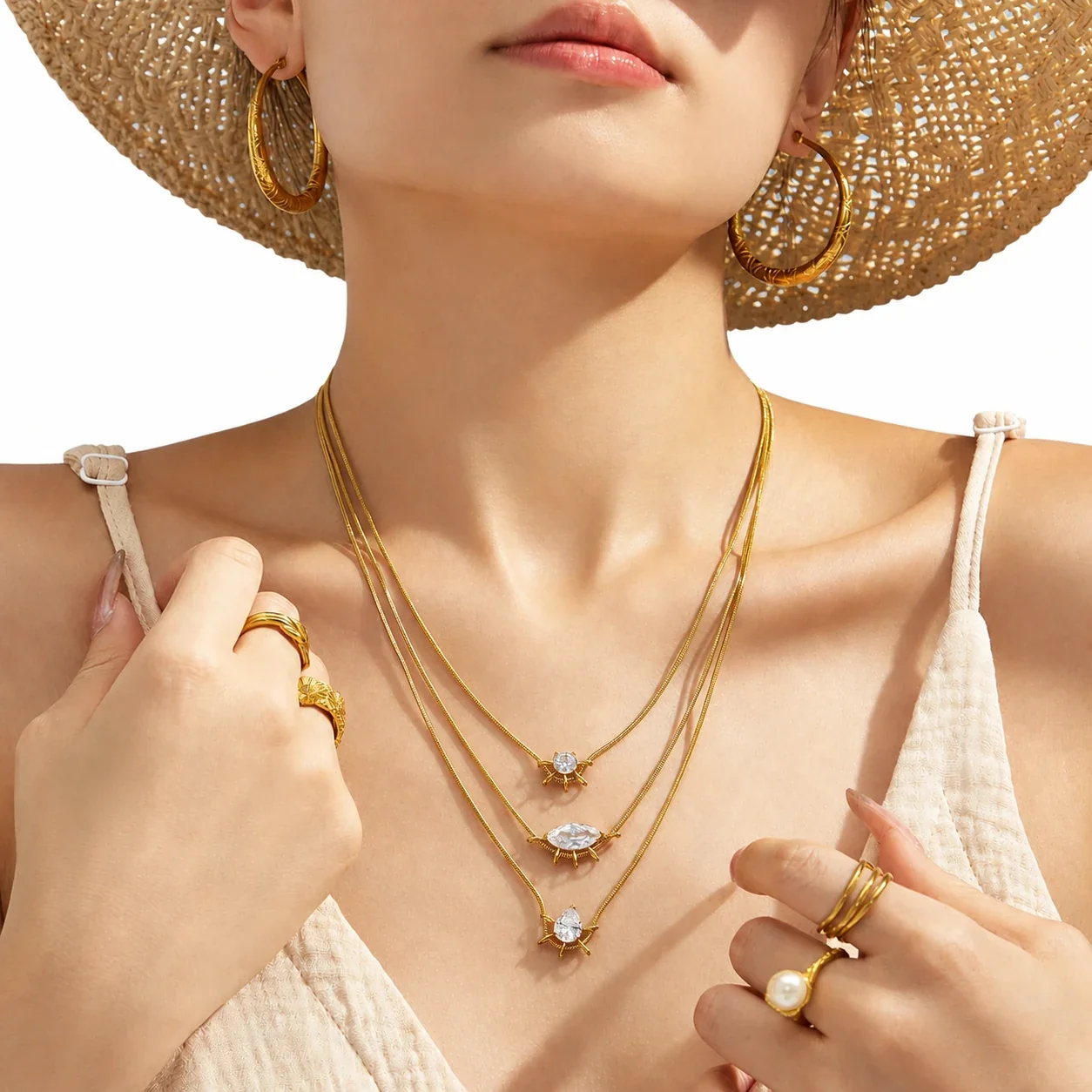 Radiant Gold-Plated 316 Marquise CZ Sunburst Necklace