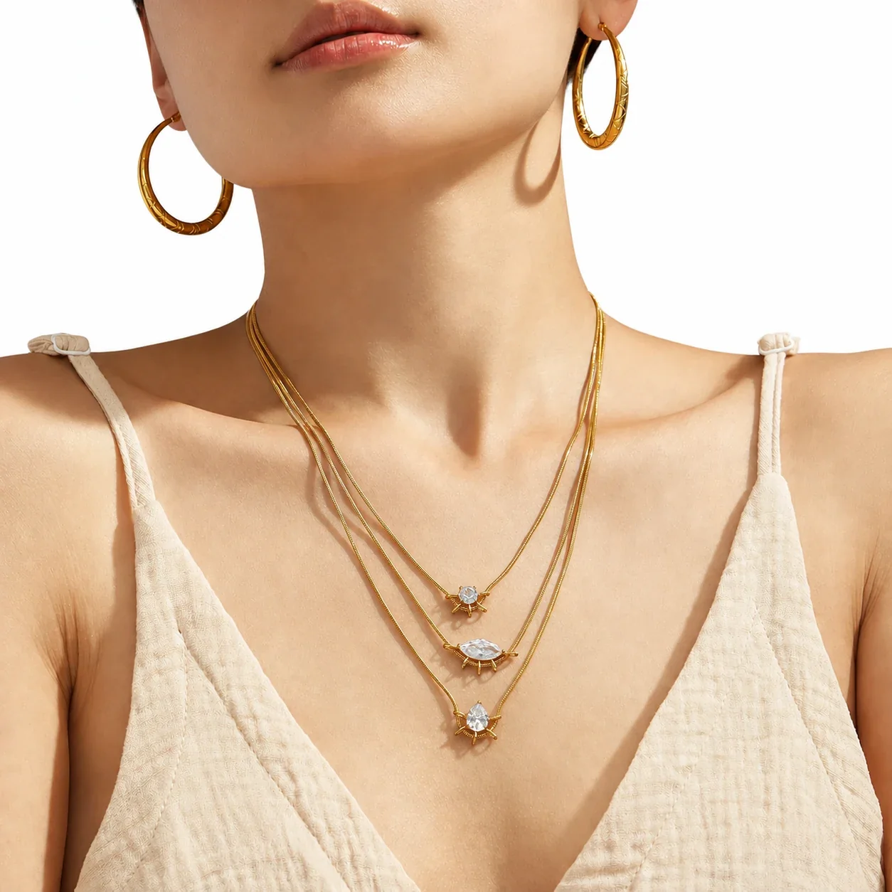 Radiant Gold-Plated 316 Marquise CZ Sunburst Necklace