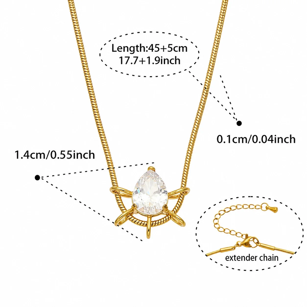 Radiant Gold-Plated 316 Marquise CZ Sunburst Necklace - Gold Teardrop CZ 45 + 5 cm