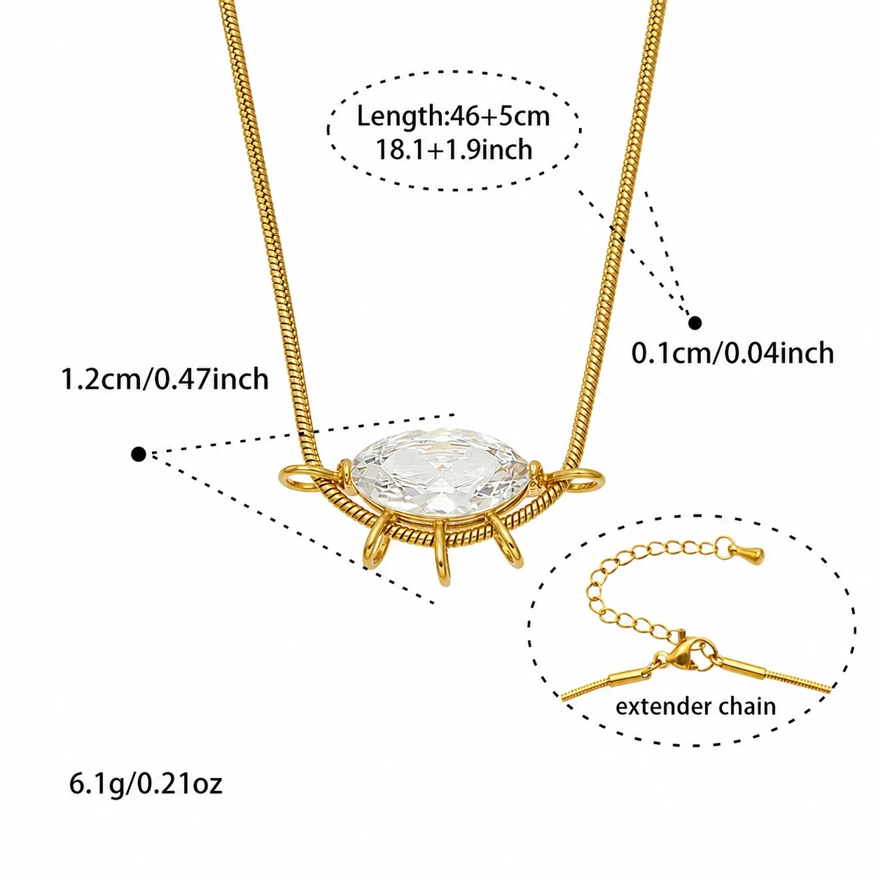 Radiant Gold-Plated 316 Marquise CZ Sunburst Necklace - Gold Marquise CZ 46 + 5 cm