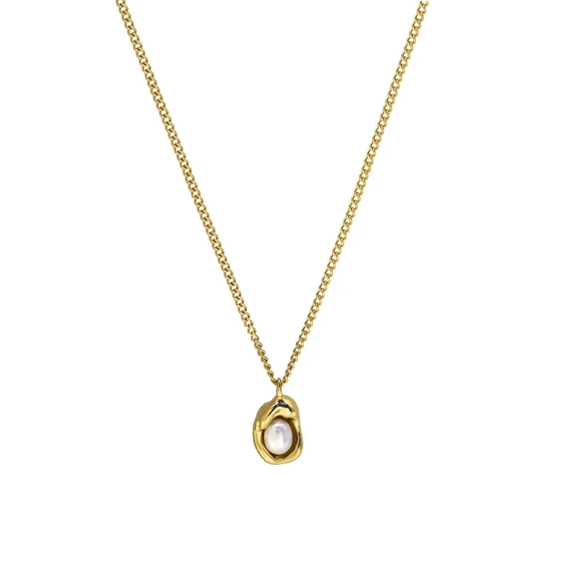 Pendant Necklace, Pearl Pod Bead Chain Gold-Plated Stainless Steel