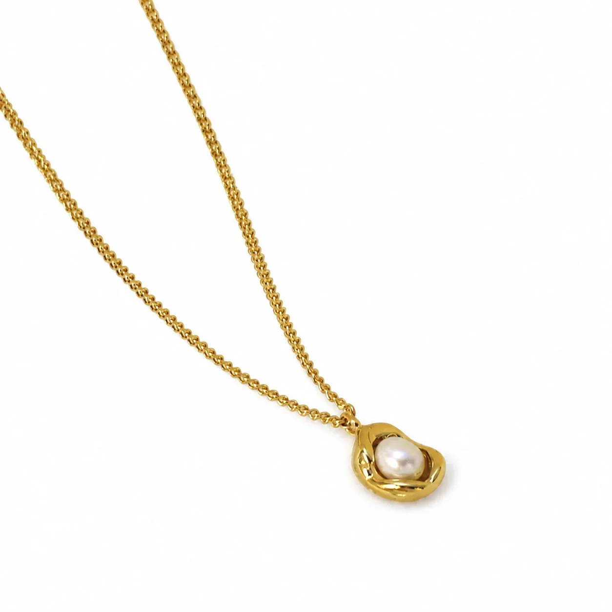 Pendant Necklace, Pearl Pod Bead Chain Gold-Plated Stainless Steel