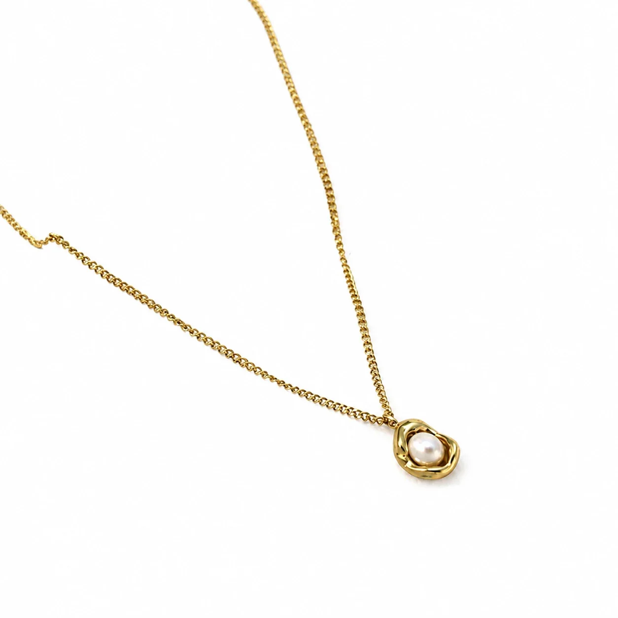 Pendant Necklace, Pearl Pod Bead Chain Gold-Plated Stainless Steel