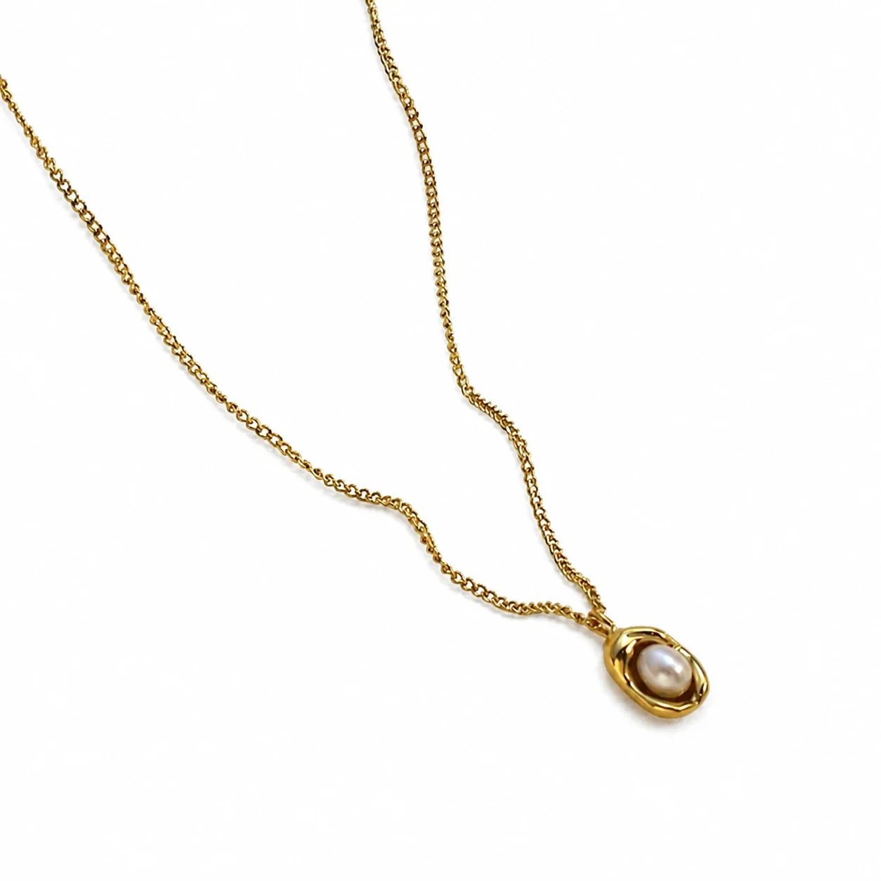 Pendant Necklace, Pearl Pod Bead Chain Gold-Plated Stainless Steel