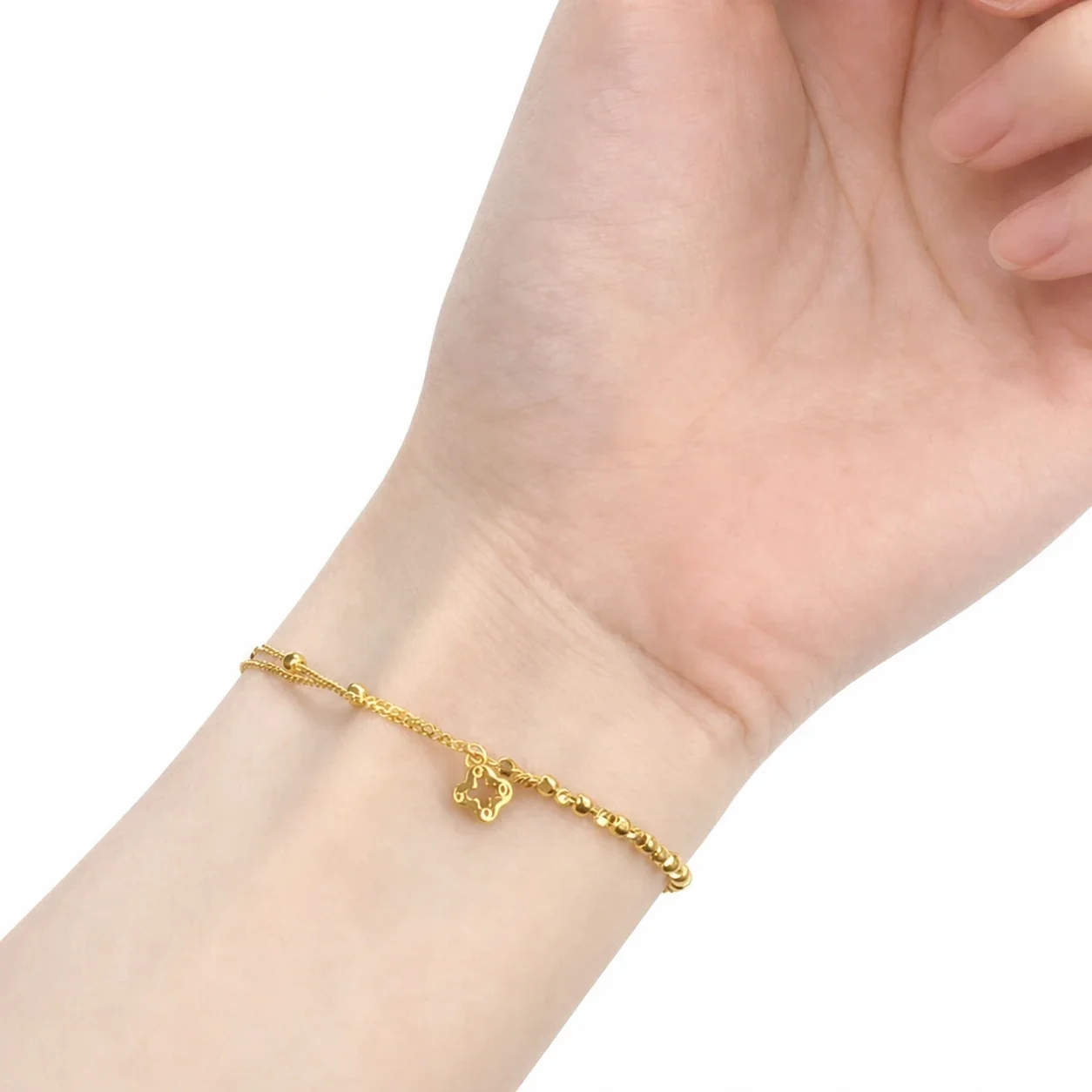 Delicate Gold-Plated Double Chain Clover Charm Bracelet