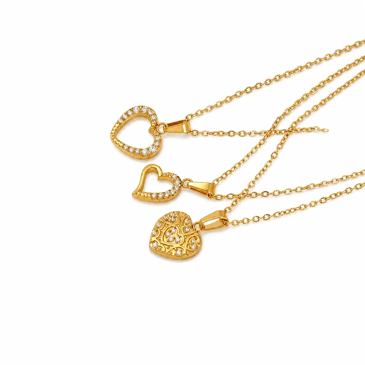 Delicate Gold-Tone Open Heart CZ Pendant Necklace