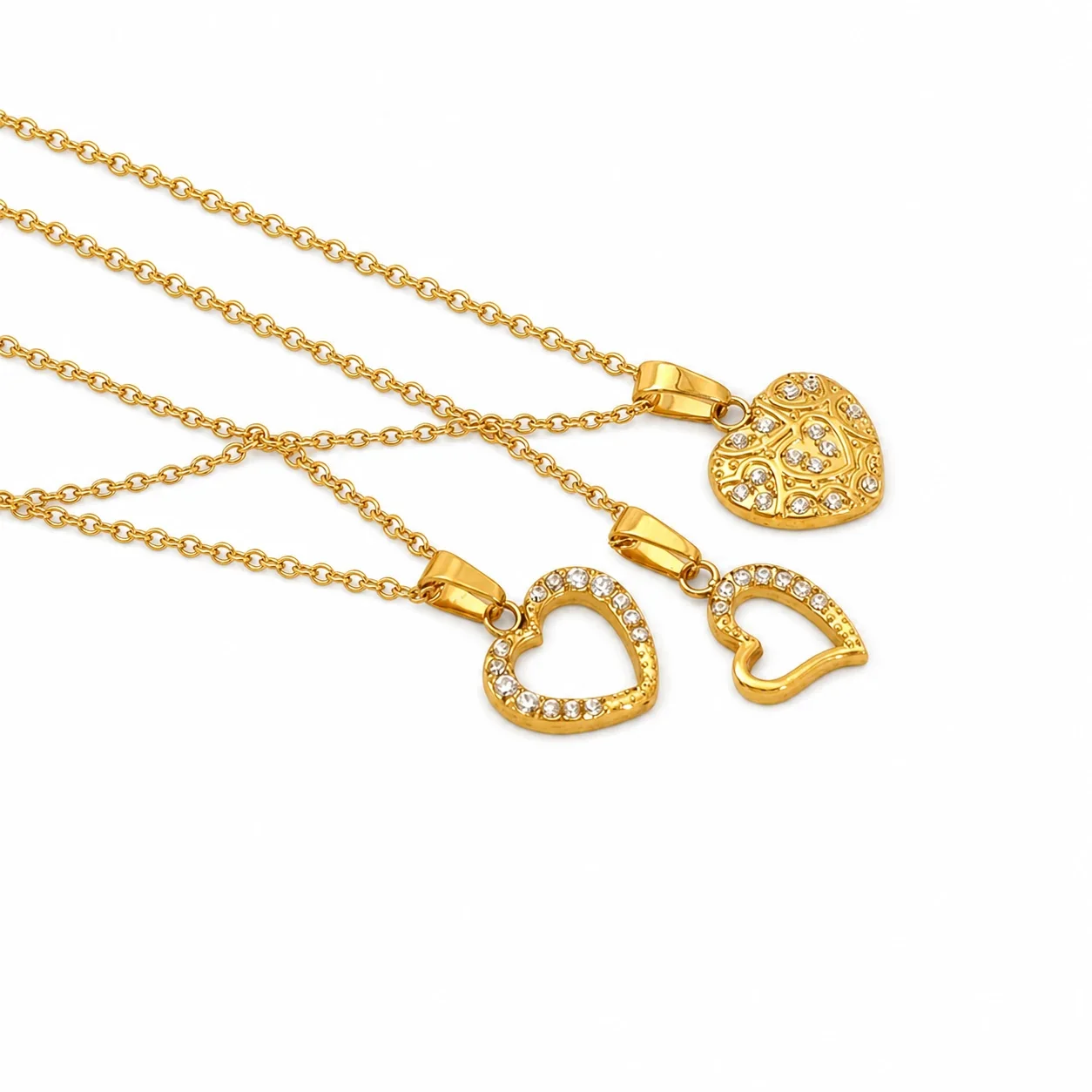Delicate Gold-Tone Open Heart CZ Pendant Necklace