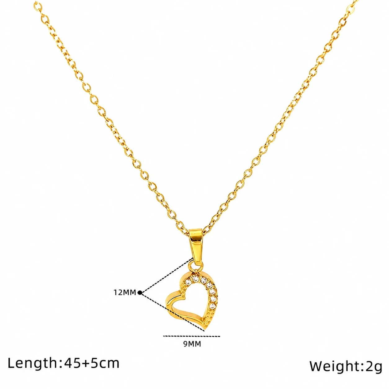 Delicate Gold-Tone Open Heart CZ Pendant Necklace