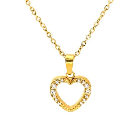 Delicate Gold-Tone Open Heart CZ Pendant Necklace