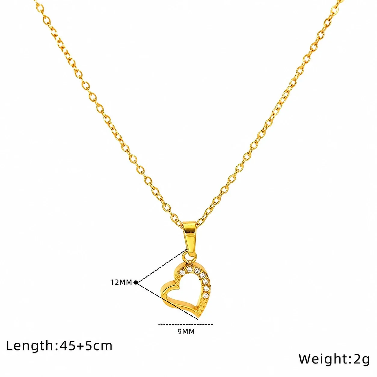 Delicate Gold-Tone Open Heart CZ Pendant Necklace - Gold Side Heart