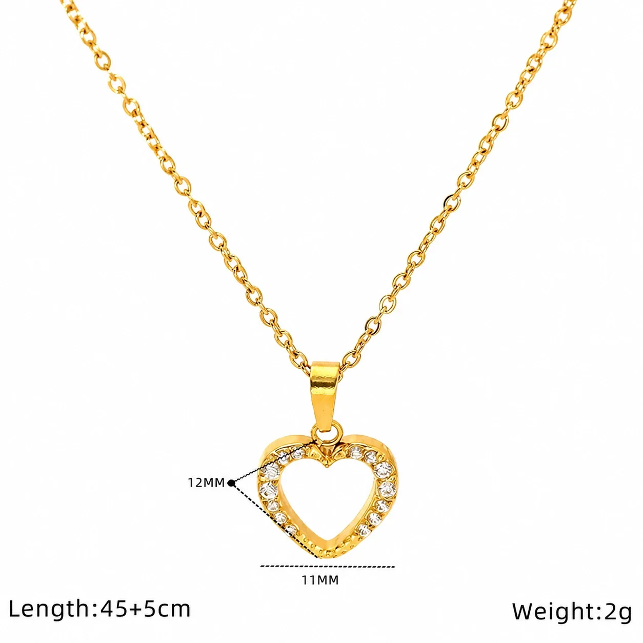 Delicate Gold-Tone Open Heart CZ Pendant Necklace - Gold Filigree Heart