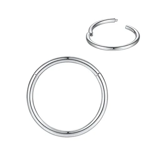 Seamless 316 Stainless Steel Hinged Segment Hoop Earrings - Steel