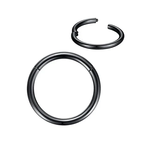 Seamless 316 Stainless Steel Hinged Segment Hoop Earrings - Black