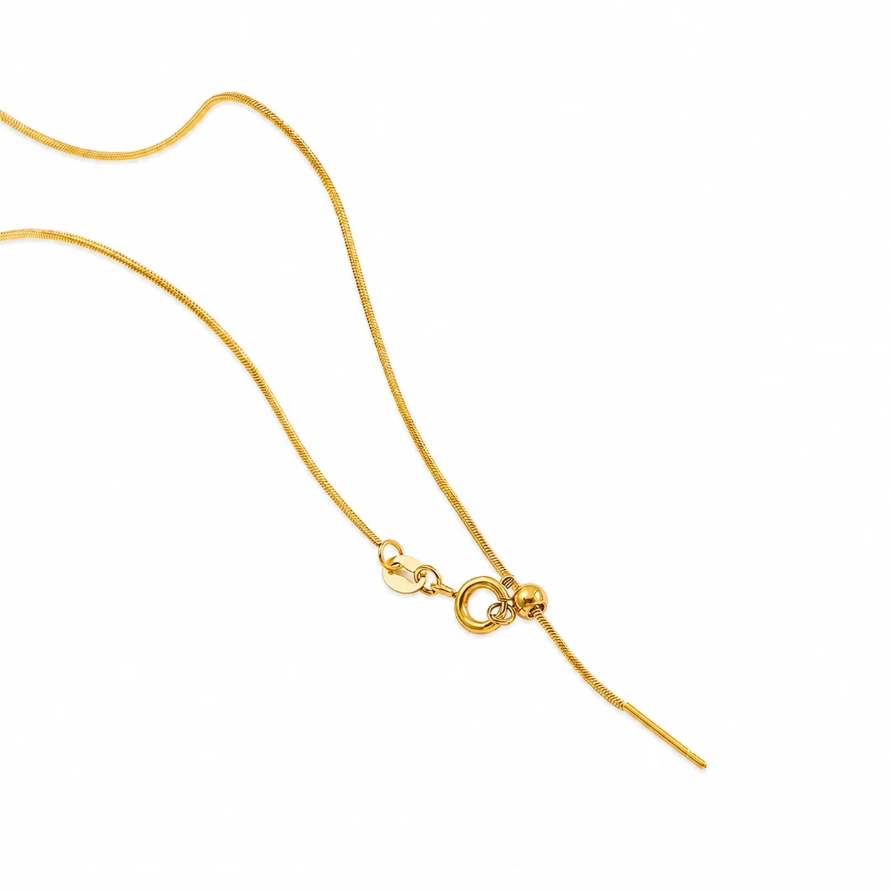 Refined 18K Gold-Plated Slider Bead Needle Chain Necklace - Gold Round Snake