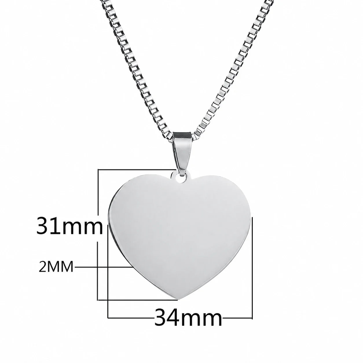 Engravable Heart Tag 316 Stainless Steel Box Chain Necklace