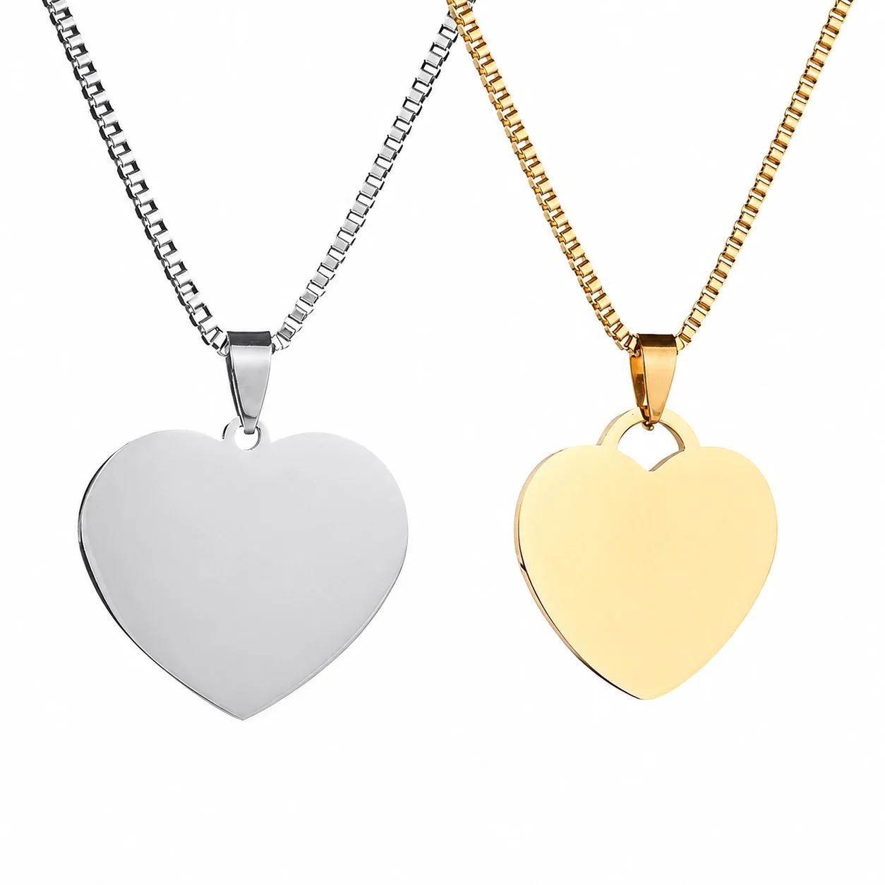 Engravable Heart Tag 316 Stainless Steel Box Chain Necklace